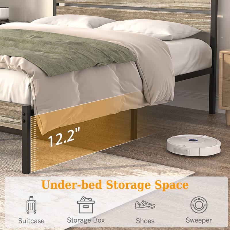 VECELO Industrial Wood Bed Frame with Headboard Twin Size Beds/Full Size Beds/Queen Size Beds