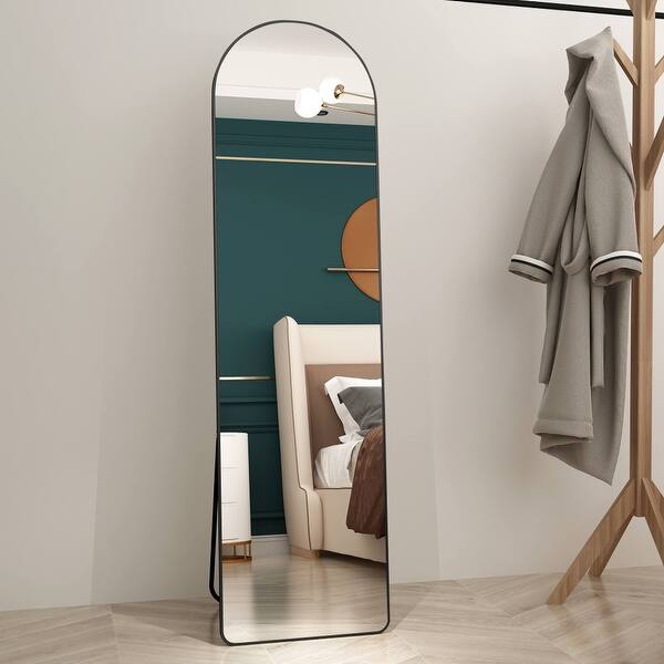 Modern Aluminium Framed Freestanding Full Length Mirror in Black Bed