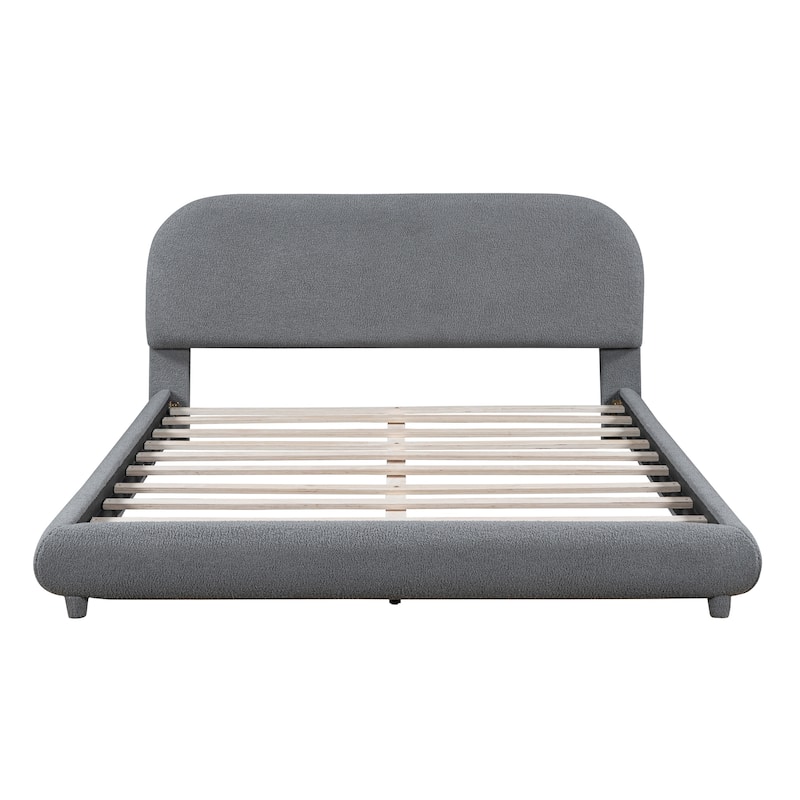 GDFStudio- Teddy Fleece Upholstered Platform Bed with Solid Frame and Curve-shaped Design