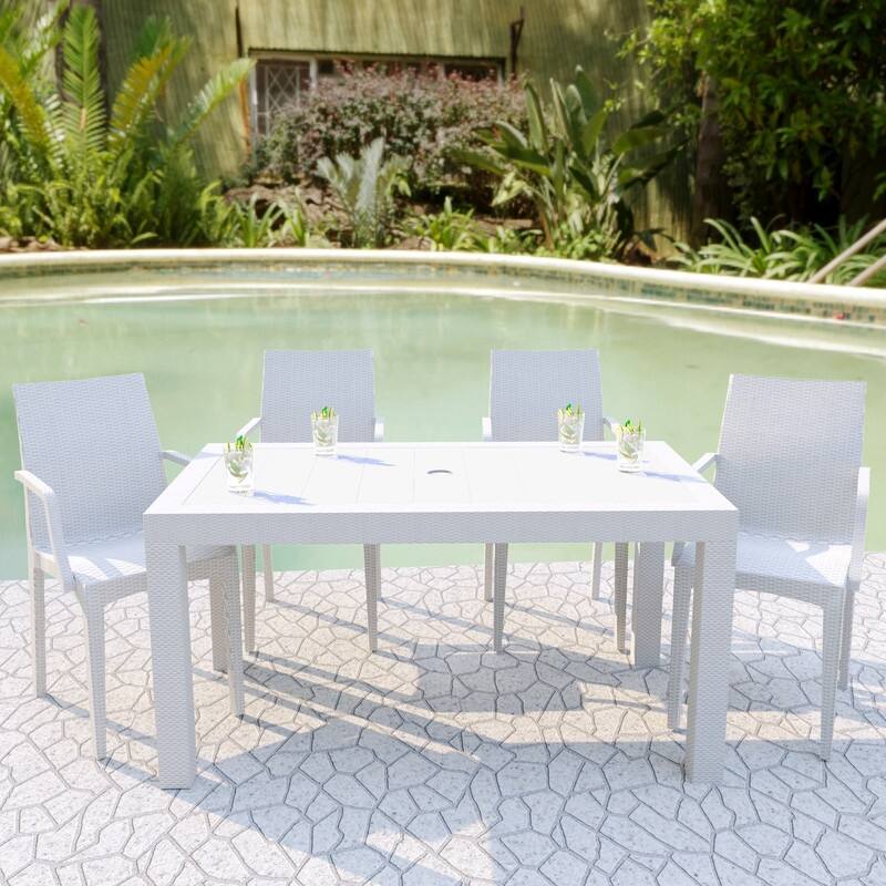 Mace Modern Woven Dining Chair with UV Protection, Armrests, Stackable Design for Indoor & Outdoor Use (Set of 4)