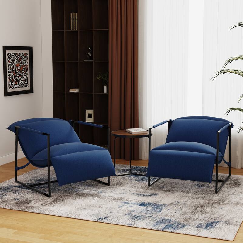 Metal Framed Sling Fabric Accent Chair Set of 2 - Blue