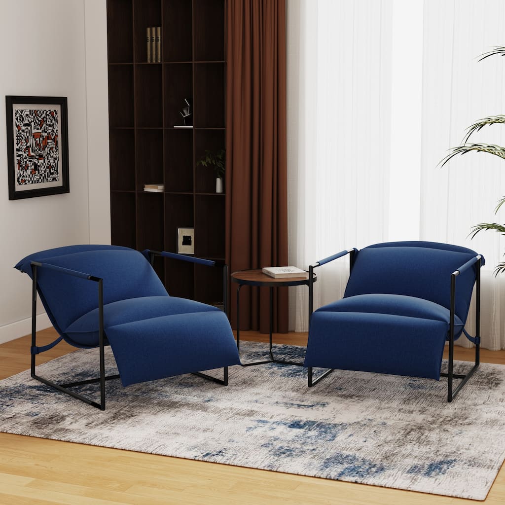 Metal Framed Sling Fabric Accent Chair Set of 2