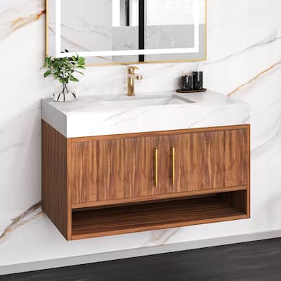 Moasis 35" Wide Walnut Finish Bathroom Vanity with 2 Doors