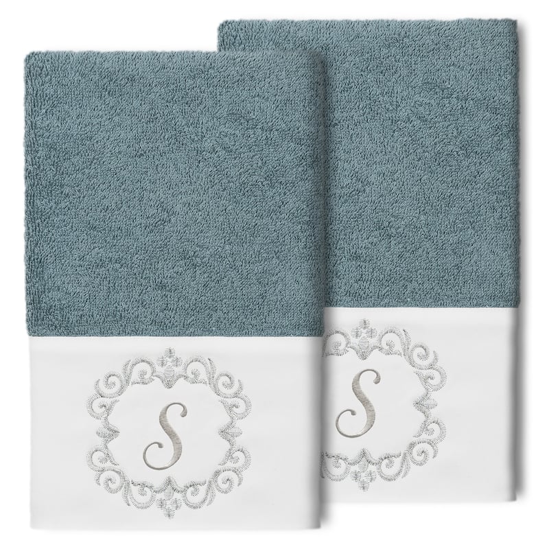 Authentic Hotel and Spa 100% Turkish Cotton Monica 2PC Embellished Hand Towel Set - S - Teal