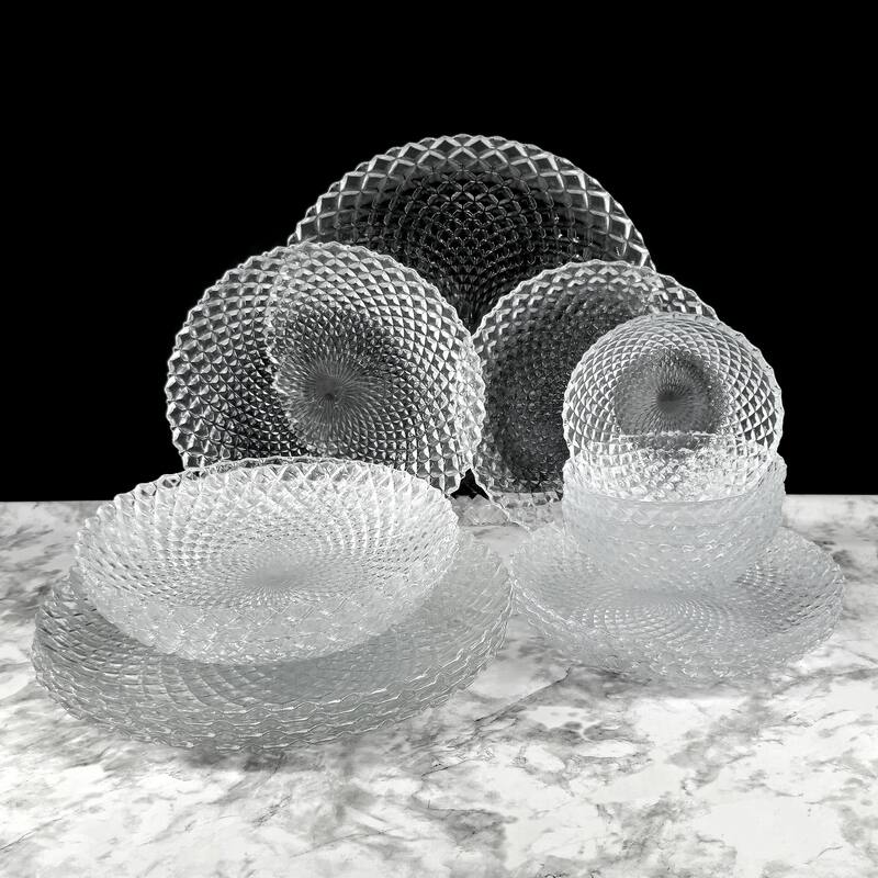 Unique Diamond Pattern Glass Dinner Set Perfect for Everyday Dining and Special Occasions