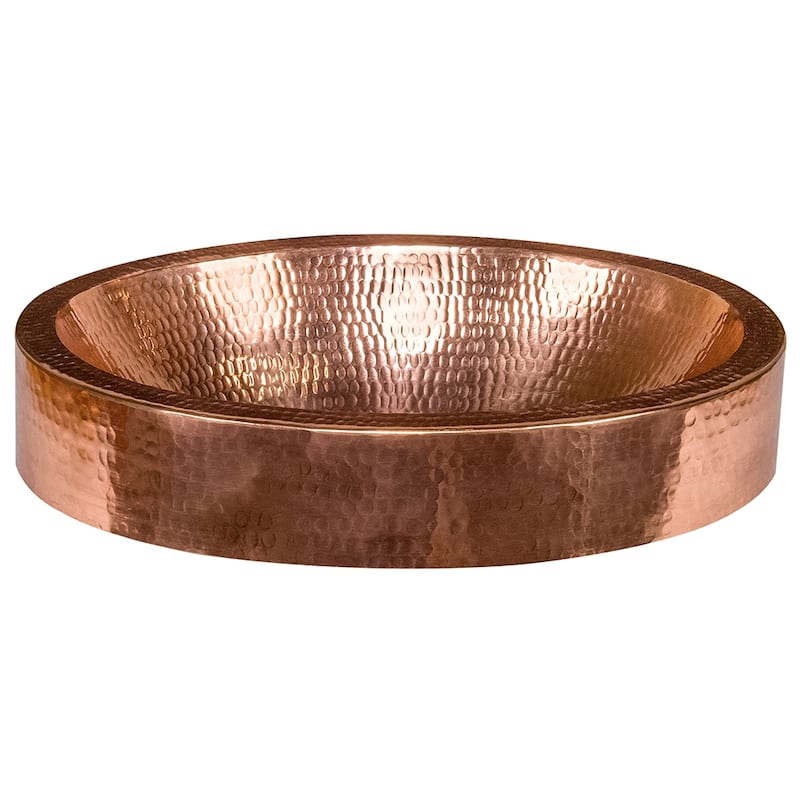 17-in Compact Oval Skirted Vessel Hammered Copper Sink in Polished Copper (VO17SKPC)