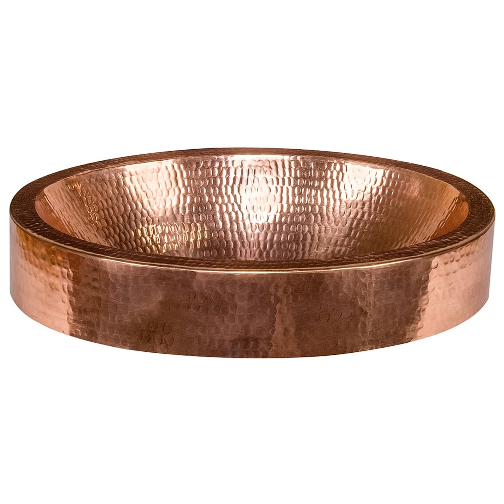 17-in Compact Oval Skirted Vessel Hammered Copper Sink in Polished Copper (VO17SKPC)