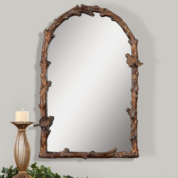slide 2 of 3, Uttermost Paza Antique Gold Branch Framed Arched Mirror - 25.5x36.75x2.5
