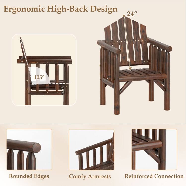 Outdoor Wooden Armchair Pine and Fir Wood Patio Chair with High Backrest Ergonomic Design - 26" x 24.5" x 38.5"