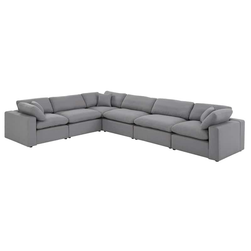 Anka Grey Linen Down Filled Cushioned 6-Seat Sectional Sofa by iNSPIRE Q Modern