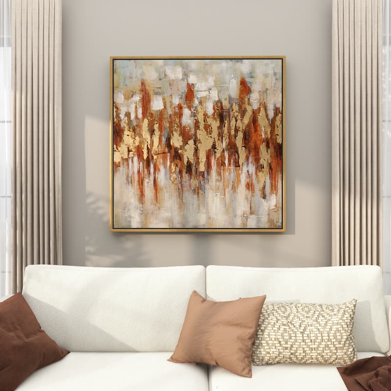 Gold Canvas Abstract Framed Wall Art with Gold Frame