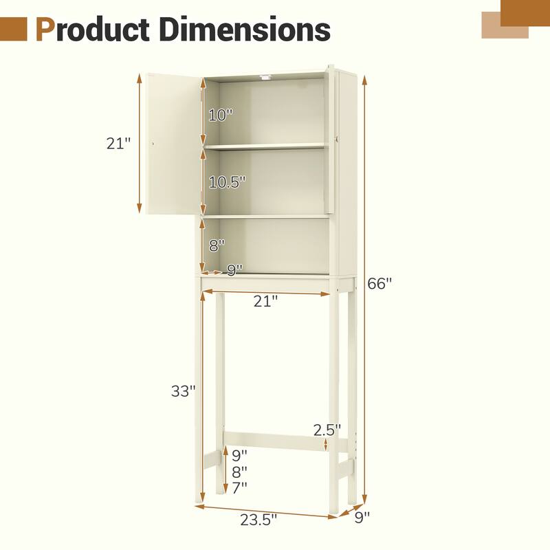 Gymax 66'' Over the Toilet Storage Cabinet w/Fluted Doors Adjustable