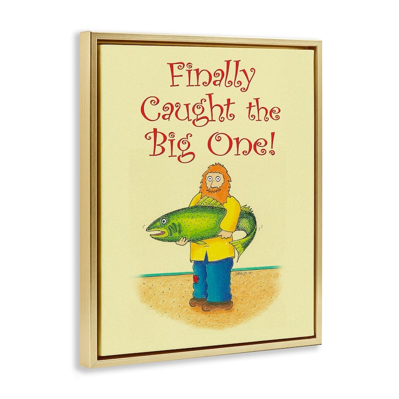 Stupell The Big One Fisherman Framed Floater Canvas Wall Art Design By Roger Straub