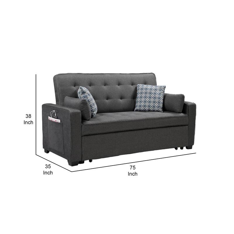 75 Inch Sleeper Sofa with 4 Accent Pillows, 2 USB Charging Ports, Gray