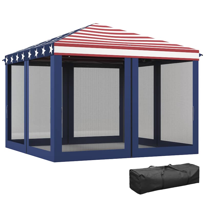 Outsunny 10' x 10' Heavy Duty Pop Up Canopy with Removable Mesh Sidewall Netting, Easy Setup Design, Outdoor Party Event - Multi-Color