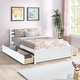 preview thumbnail 1 of 7, Full Size Wooden Platform Bed Frame with 4 Storage Drawers & Headboard, Solid Wood Bed Frame with Storage, No Box Spring Needed White - Full