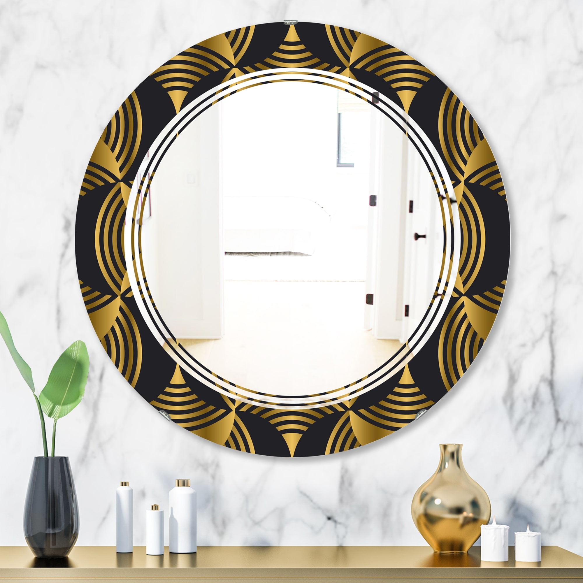 Designart 'Art Deco Style Modern Pattern' Printed Modern Round Or Oval Wall  Mirror - Triple C - Bed Bath & Beyond - 29907697