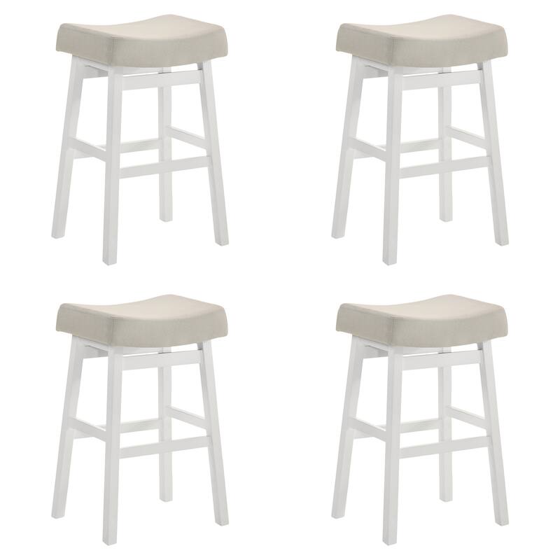Lenon Modern Farmhouse Backless Bar Stool, Saddle Counter Stool with Upholstered Seat - Set of 4 - White - Bar Height