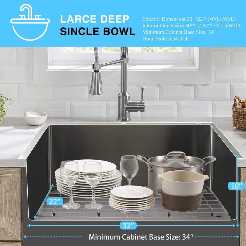 30 in. Drop-In/Undermount Single Bowl 16 Gauge Brushed 304 Stainless Steel Kitchen Sink with Accessories
