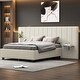 preview thumbnail 34 of 64, Full/Queen Size Upholstered Bed with Velvet Headboard and Integrated Shelves Beige - Full