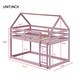preview thumbnail 7 of 16, Pink Wood House Roof Twin over Twin Floor Bunk Bed with Ladder,Guardrails