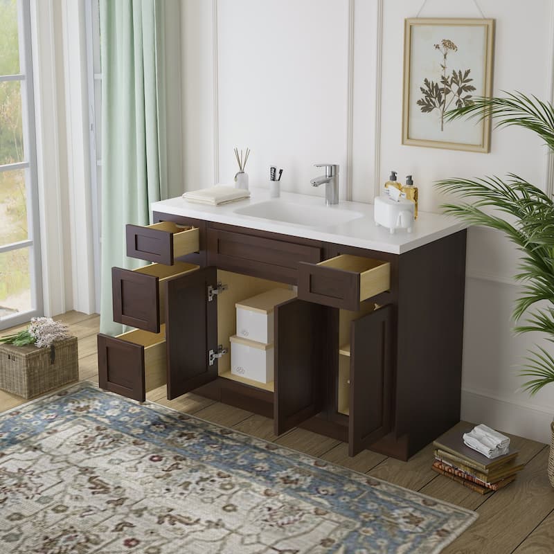 Vanity Art 48" Oak Freestanding Bathroom Vanity Cabinet without Top