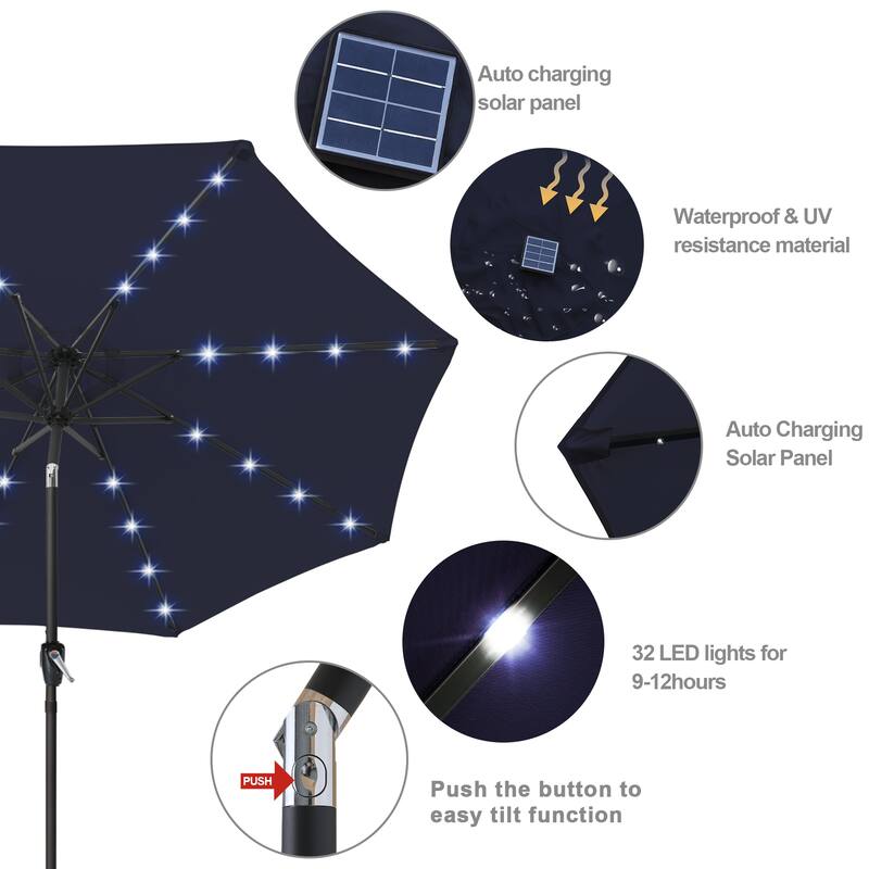 ABCCANOPY 7.5FT Outdoor Patio Solar Umbrella with 24LED Lights