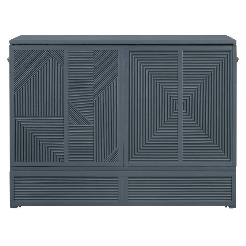Full Size Murphy Bed with Large Drawer,USB Ports and Outlets,Gray