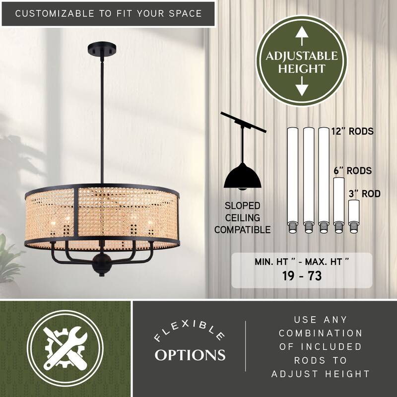 Vaxcel Lighting P0395 Berens 5 Light 24" Wide Rattan Cane Drum