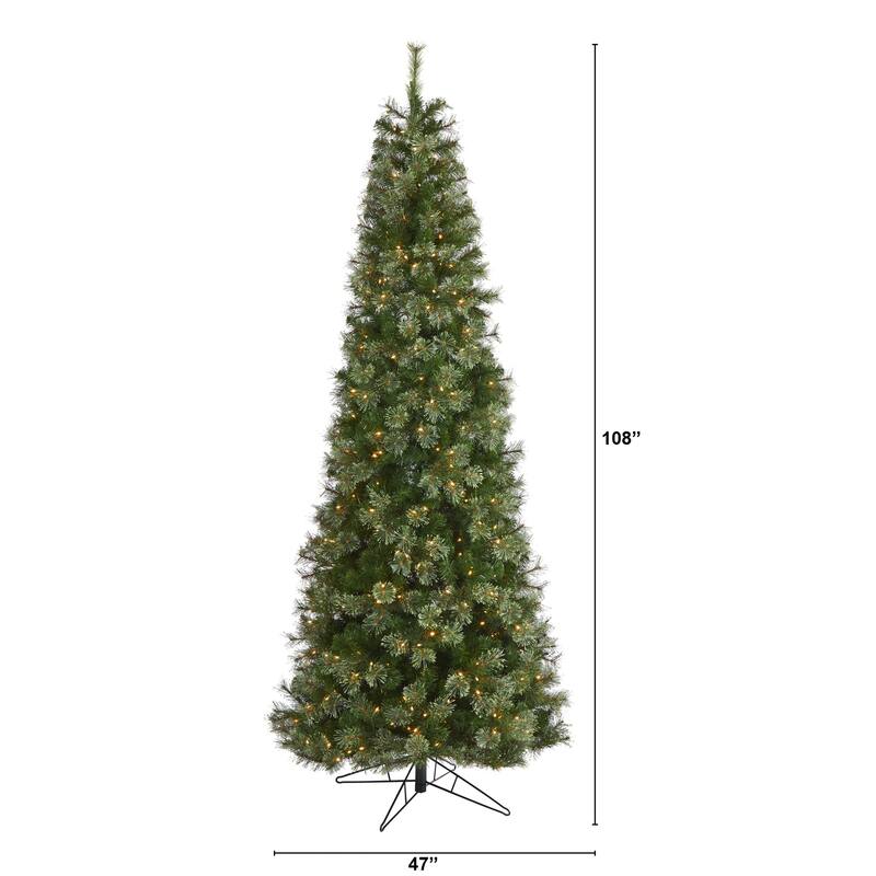 9ft Slim Christmas Tree with Lights - Pencil Artificial Tree, Holiday Decor, Indoor Xmas Tree with Stand - Green - 108