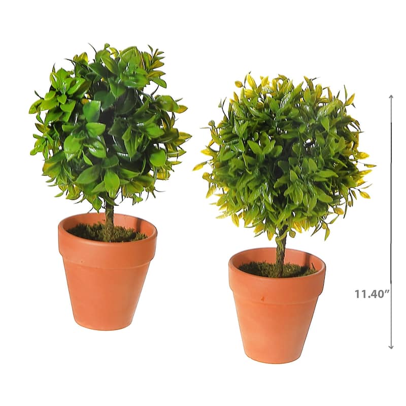 IH Casa Decor Artificial Topiary Ball Plant In Clay Pot Asstd - Set of 2