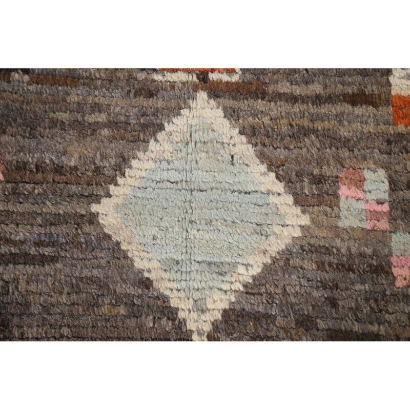 Gray Geometric Moroccan Wool Area Rug Handknotted Living Room 9'8" x