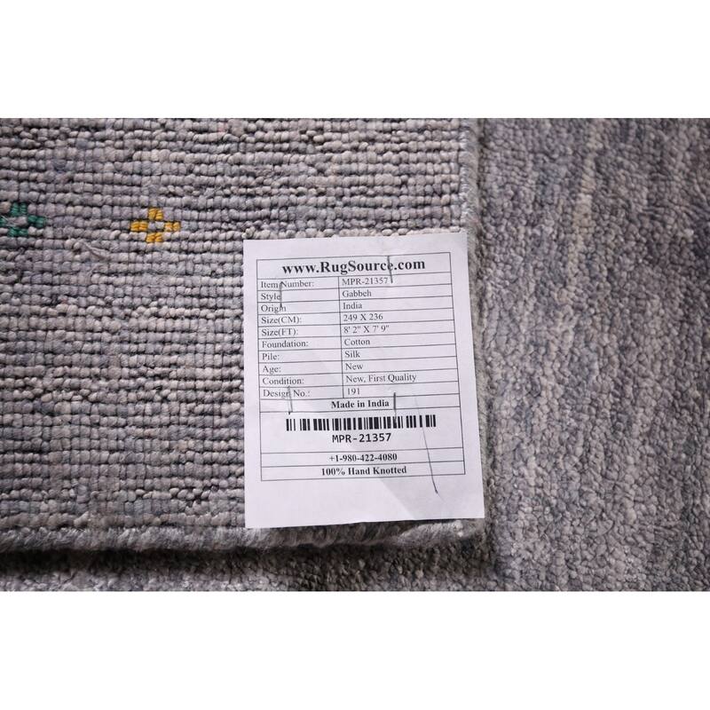 Tribal Gabbeh Indian Square Area Rug Silk Carpet - 7'9" X 8'2"