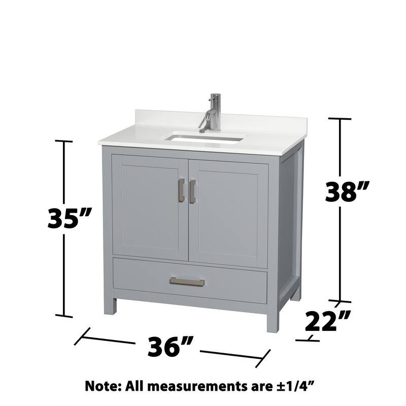 Sheffield 36-inch Single Vanity, Single Hole Quartz Top, Med Cabinet
