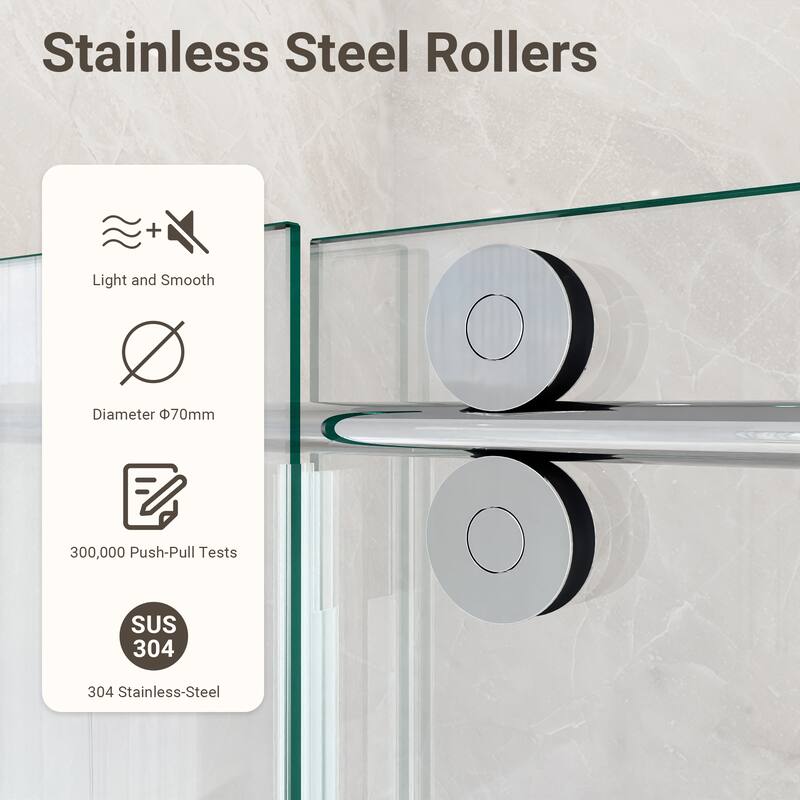 GDFStudio - Modern America Design Frameless Single Sliding Shower Door with 5/16" SGCC Tempered Glass & Stainless Steel Hardware