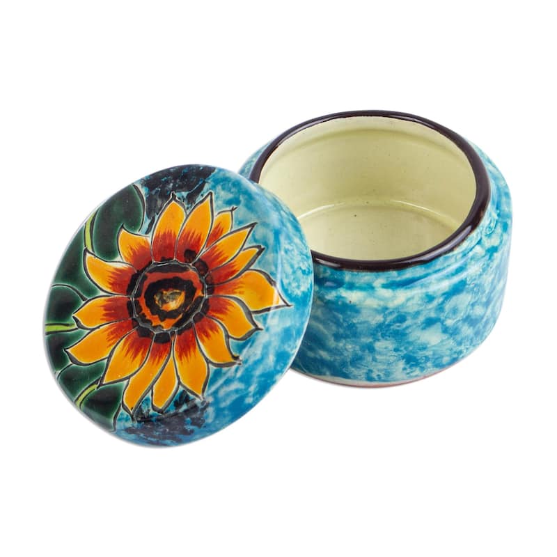 Novica Handmade Brilliant Sunflower Ceramic Jewelry Box