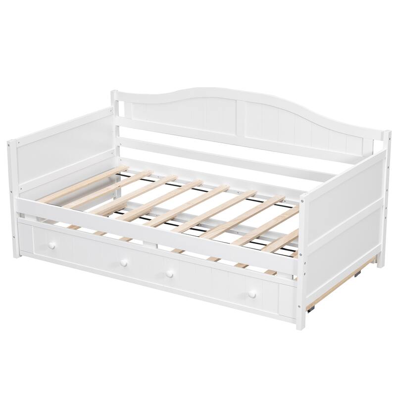 Roomfitters Wooden Twin Daybed with Trundle Bed Cottage Style Solid Pine White