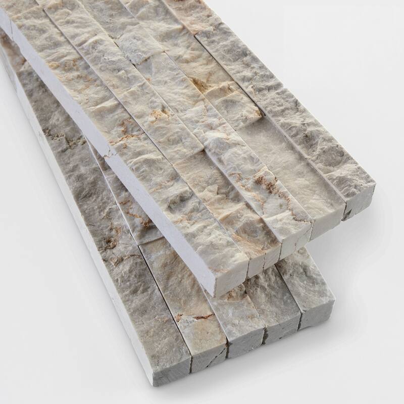 Slender Strip 3 in. x 12 in. Panel and 3 in. x 12 in. Corner Marble Wall Tile