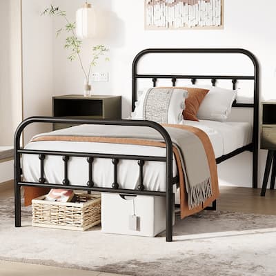 Metal Platform Bed, Vintage Kids Adult Metal Bed Frame with Headboard