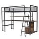 preview thumbnail 5 of 27, Twin Size Loft Bed with LED Light and Built-in Work Station, Metal Loft Bedframe w/ Storage Cabinet, Shelves & Charging Station