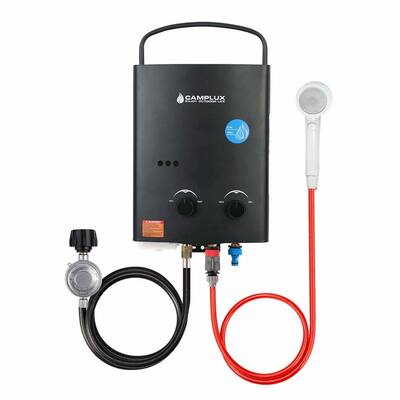 Camplux 5L 1.32 GPM Outdoor Propane Tankless Water Heater with Folding Handle, Black