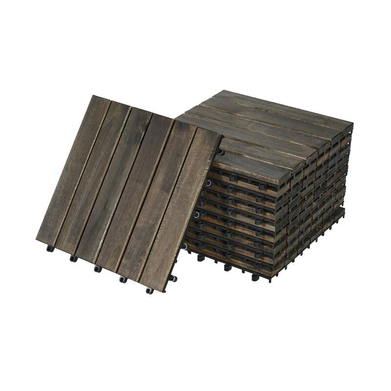 30 Pieces 12”x12” Acacia Wood Outdoor Deck Tiles Waterproof Mold Resistant Balcony Garden Floor