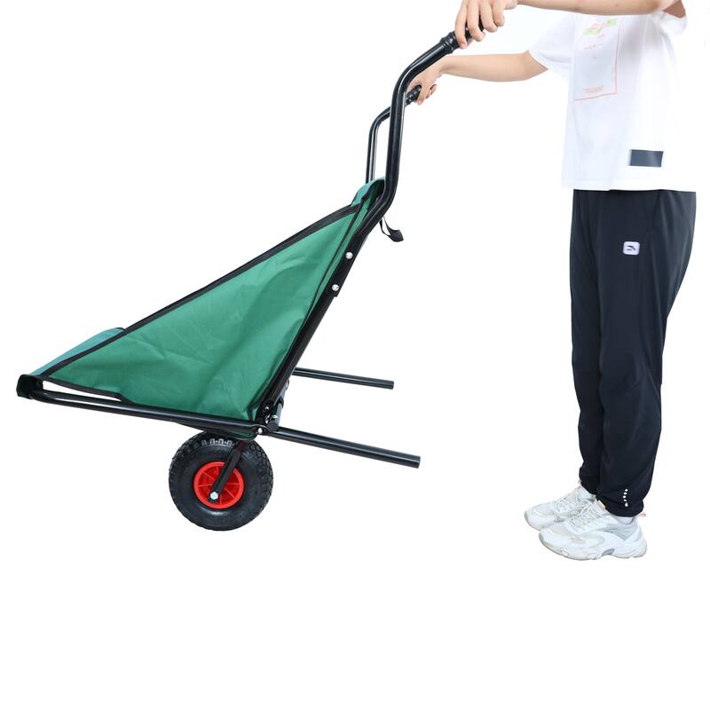 Folding Collapsible Wheelbarrow - 176lb Capacity Lightweight Garden Cart with 10" Tire, Green