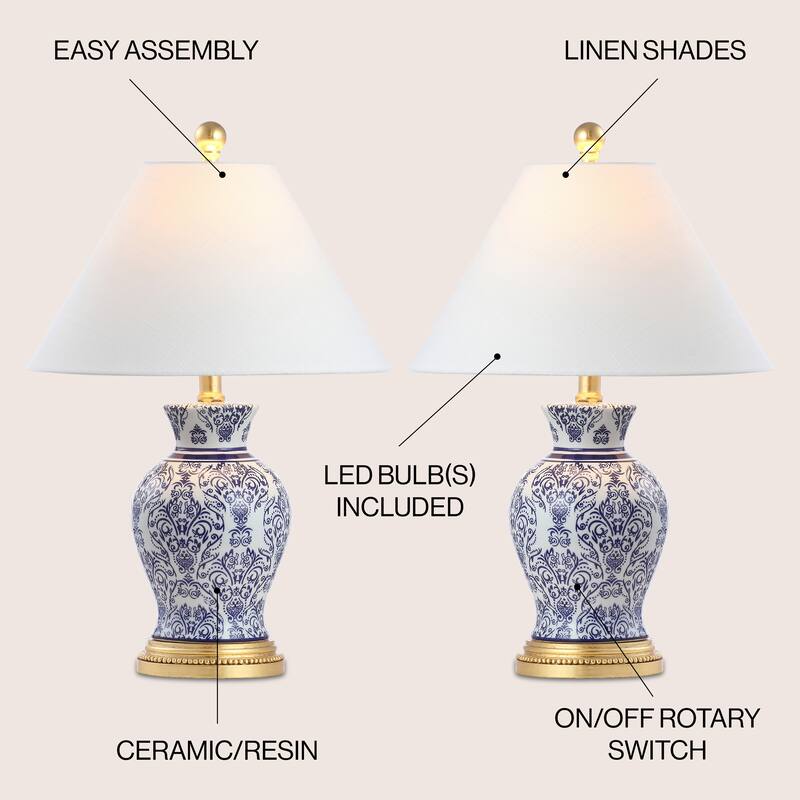 Ziggy 21" Ceramic/Iron Classic Modern LED Table Lamp, Blue (Set of 2) by JONATHAN Y