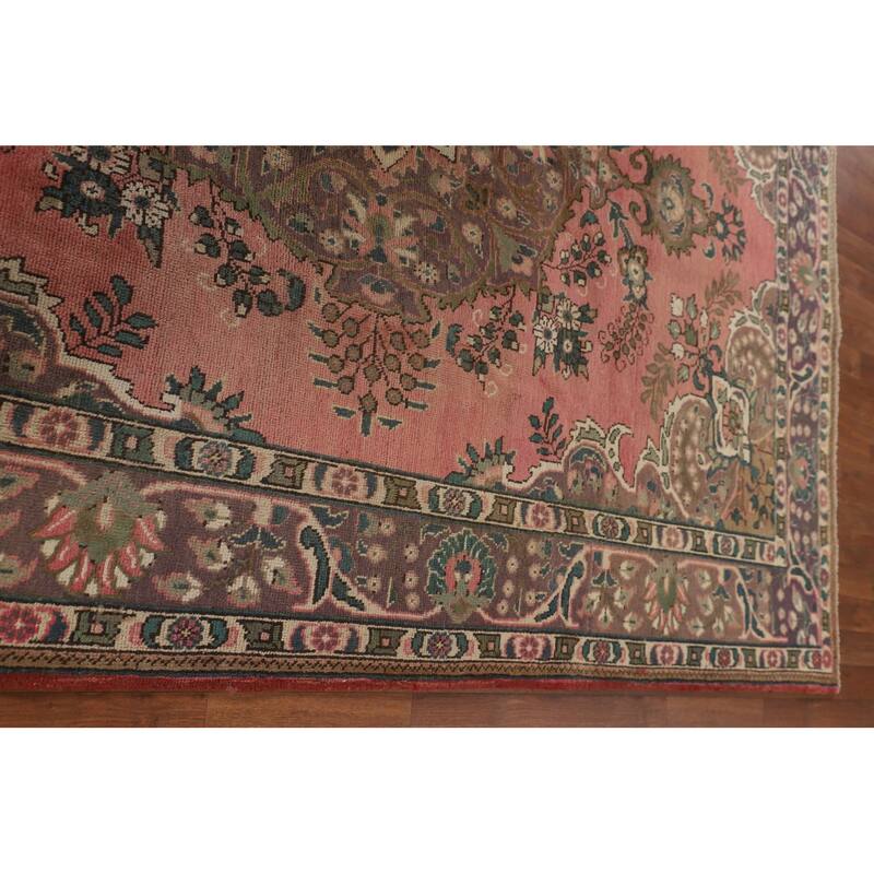Pink Tabriz Persian Vintage Area Rug Handmade Wool Carpet - 6'8" x 9'10"