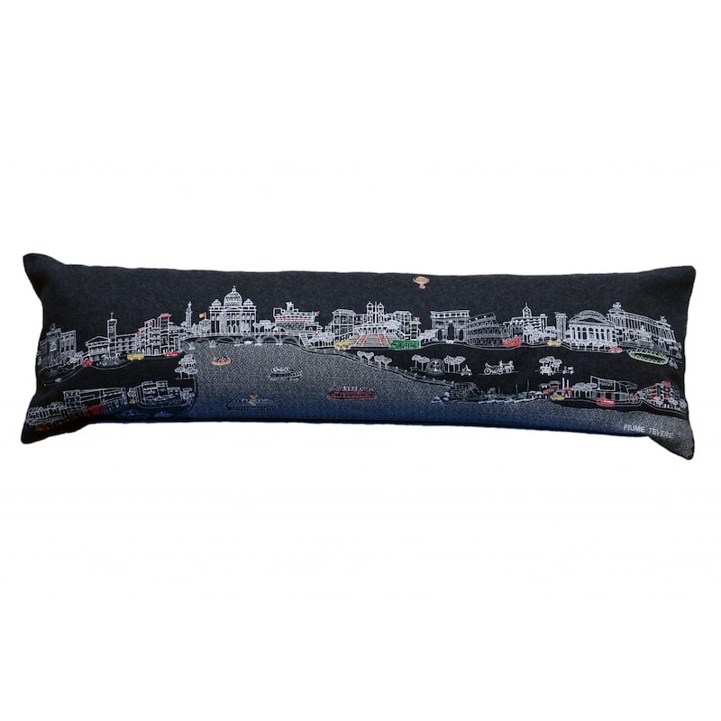 HomeRoots 46" Black Rome Nighttime Skyline Lumbar Decorative Pillow