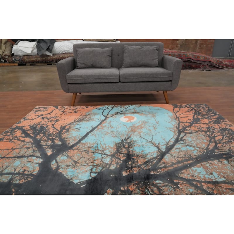Hand Knotted Oriental Viscose Silk Carpet Modern Pictorial Multi-Colored Abstract Area Rug - 7' 11'' X 5' 6''