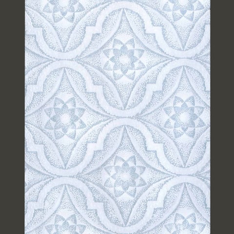 Vinyl Wallpaper Light Blue White Embossed Textured Victorian Star Design Double Roll 56 Square Feet Paper