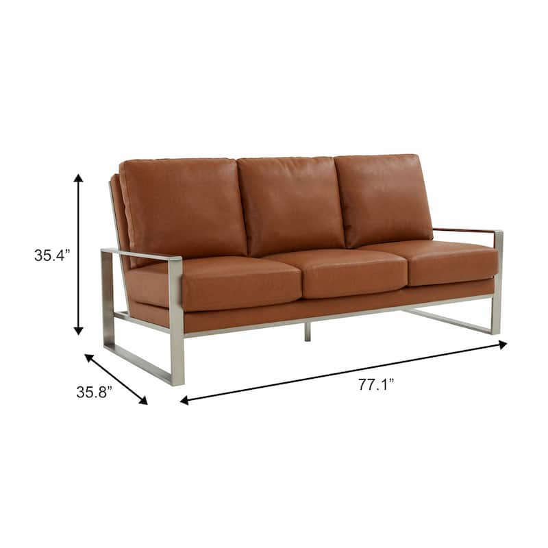 Jefferson 3 Seater Leather Sofa in Brushed Silver Stainless Steel Frame with Pocket Spring Couch for Living Room Office Lounge