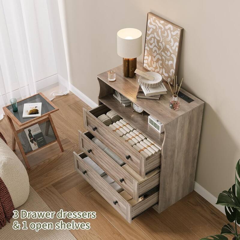 3 Drawer Dresser for Bedroom with Charging Station & LED Lights
